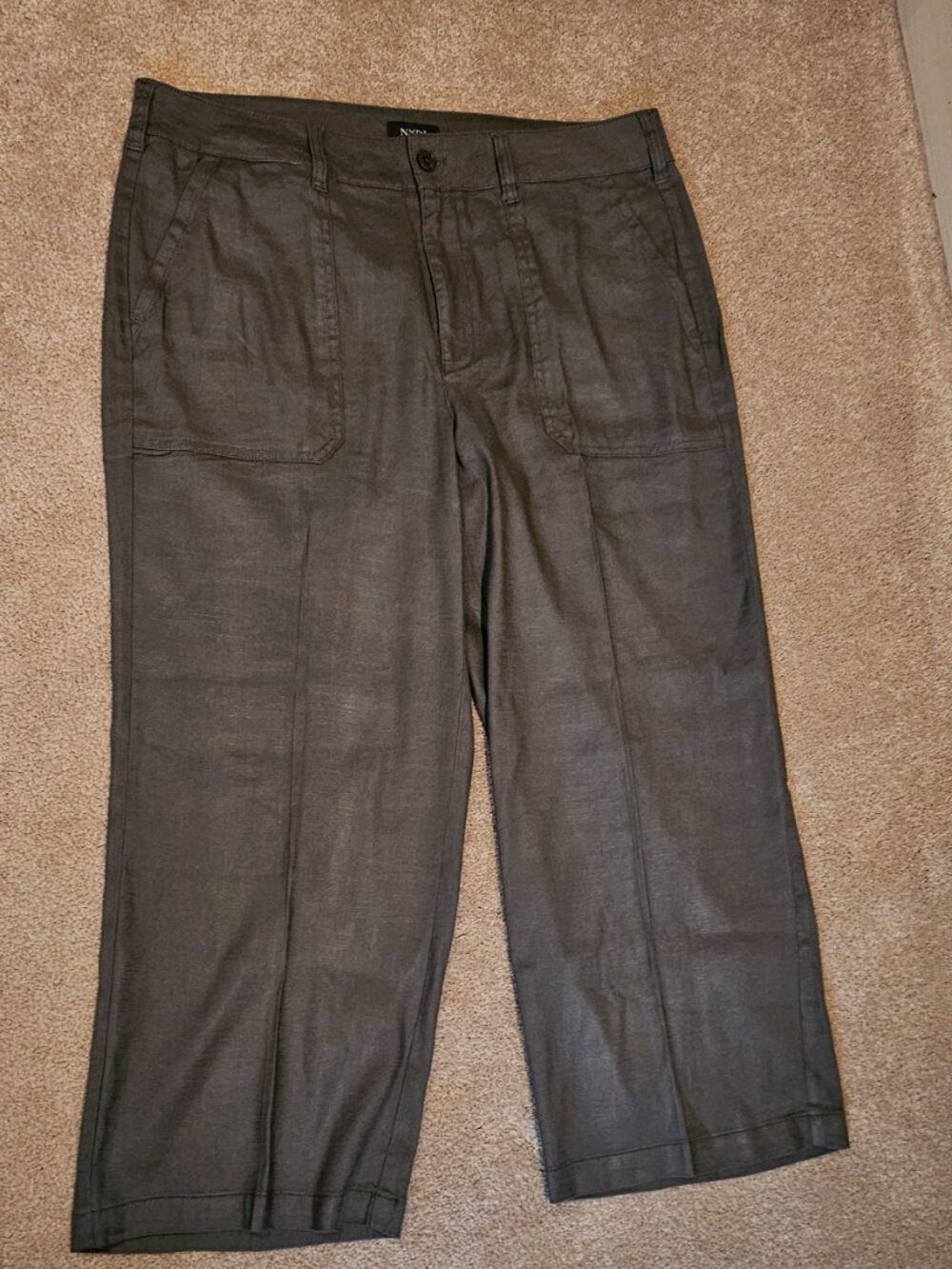 NYDJ Wide Leg Cargo Capri Pants Desert Green Size 12